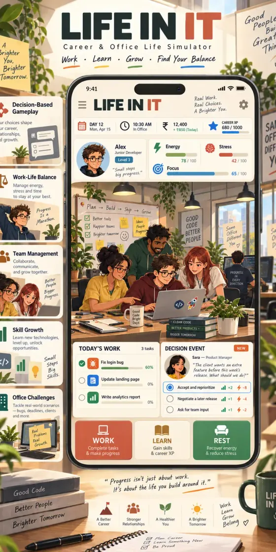 Life in IT — a career and office life simulator game: daily tasks, decisions and skill growth.
