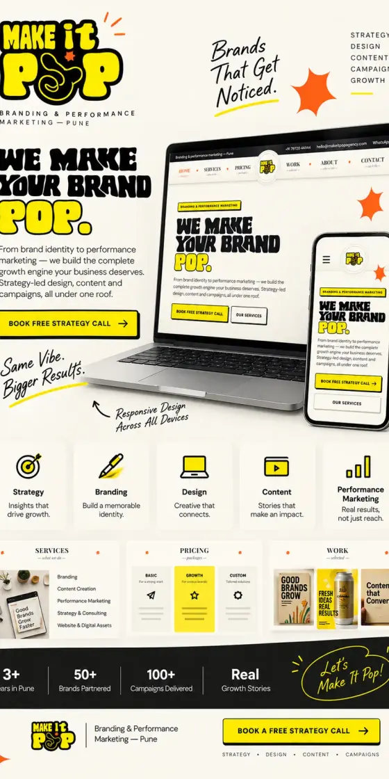 Make It Pop — branding and performance marketing agency identity and website.